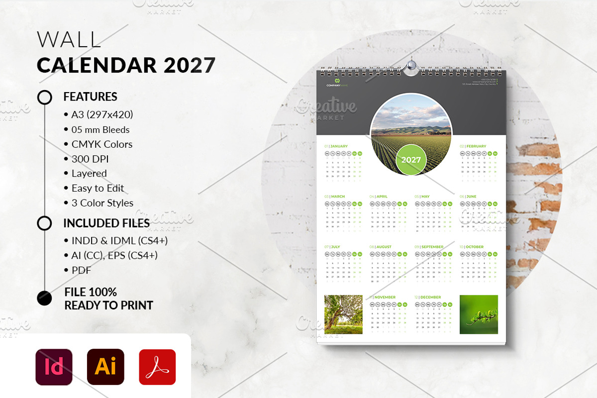 Wall Calendar 2027, a Stationery Template by MstArtwork (Photo 3 of 3)