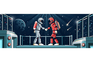 Astronauts Shaking Hands on Space