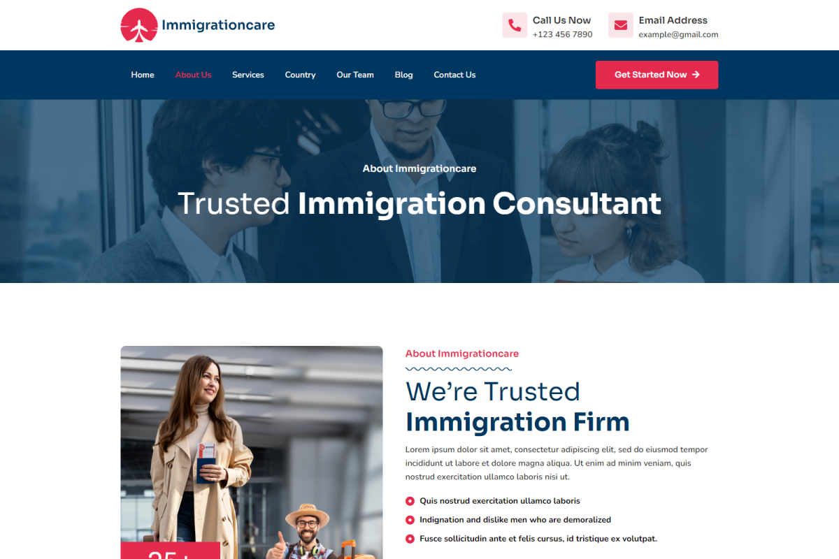 Immigrationcare Elementor Kit, a WordPress Template by Techeshta Solutions (Photo 3 of 6)