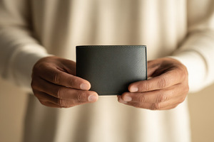 Man holds a wallet in both hands, a Photo by Beautiful things
