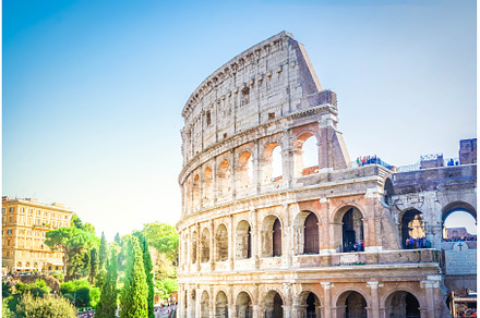 Colosseum at sunset in Rome, Italy, an Architecture Photo by Neirfy