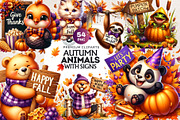 Autumn Cute animals with signs, a Seasonal Illustration by ThatsDesignArt (Thumbnail 1 of 10)