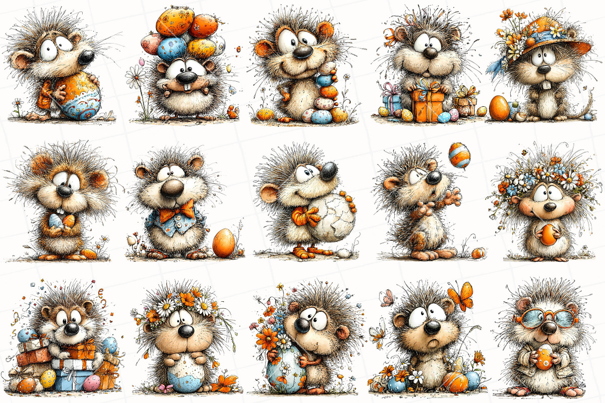 Funny Easter Hedgehog Clipart, an Illustration by OK Design (Photo 3 of 6)
