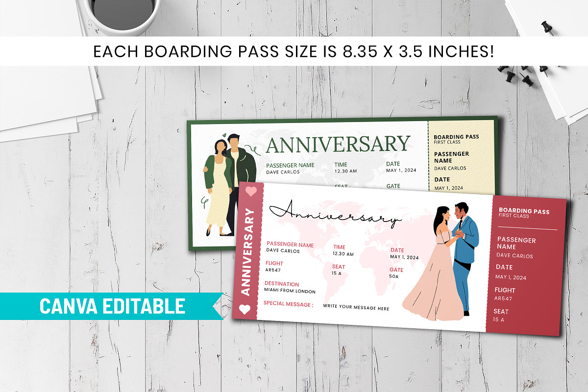 Anniversary Ticket Canva Templates, a Card Template by Snapybiz (Photo 1 of 10)