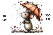 Whimsical Spring Rainy Mouse, an Animal Illustration by GiraffeCreative (Thumbnail 4 of 20)