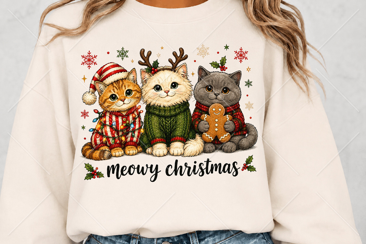 Meowy Christmas Cats Sublimation PNG, a Seasonal Illustration by Canvas Craft (Photo 5 of 6)