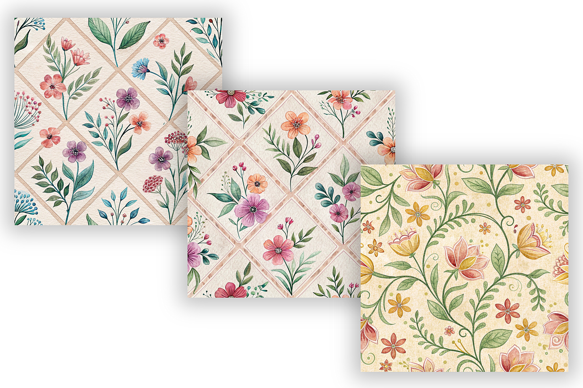 Folk Floral Seamless Patterns Bundle, a Pattern Graphic by FloridPrintables (Photo 4 of 6)
