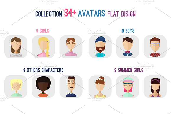 34 Avatars Flat Set Png Files