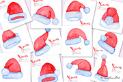 Watercolor Santa hats, a Decorative Illustration by Sunshine Art Shop (Thumbnail 3 of 4)
