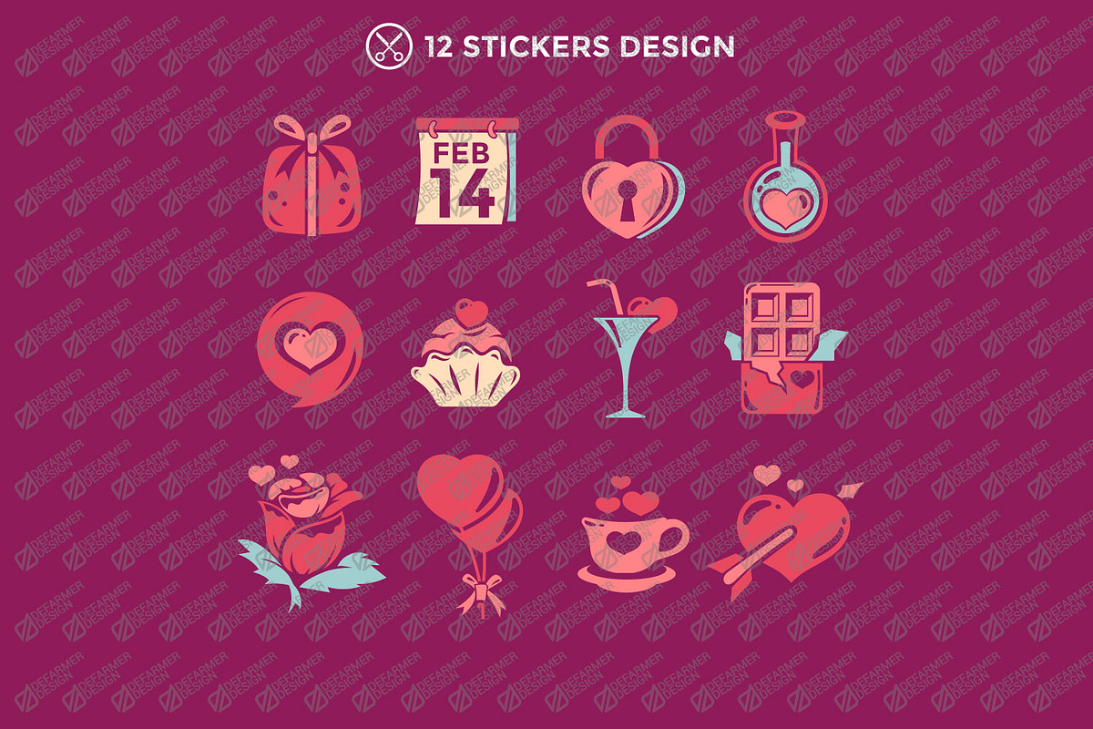 Valentine's Day stickers collection, an Illustration by defarmerdesign (Photo 2 of 5)
