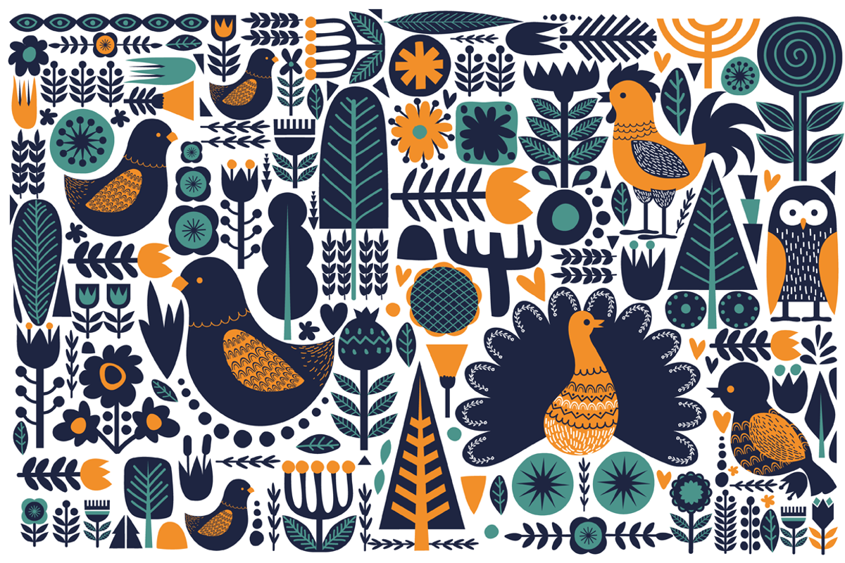 Birds and Blooms-folk art set, a Background Graphic by ComelyPics Shop (Photo 2 of 12)
