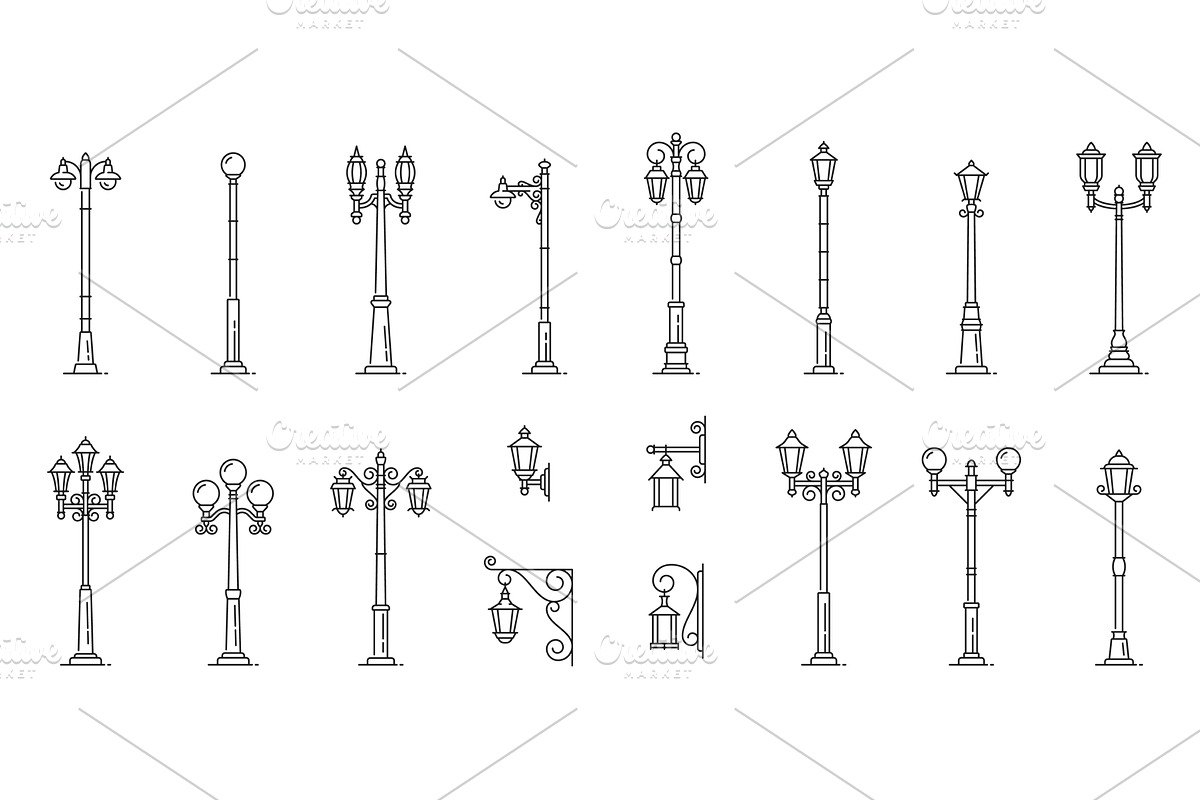 Streetlight, lamppost, lantern icons, an Object Illustration by Vector Tradition
