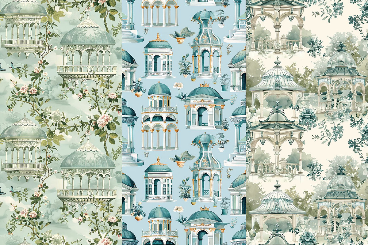 8 Vintage Pavilions Gazebos Patterns, a Pattern Graphic by Inknfolly