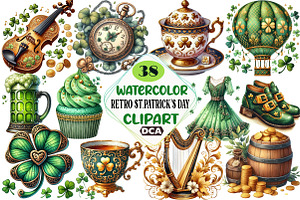 Retro St.Patrick’s Day Clipart Bundl, an Illustration by DreamCafeArt