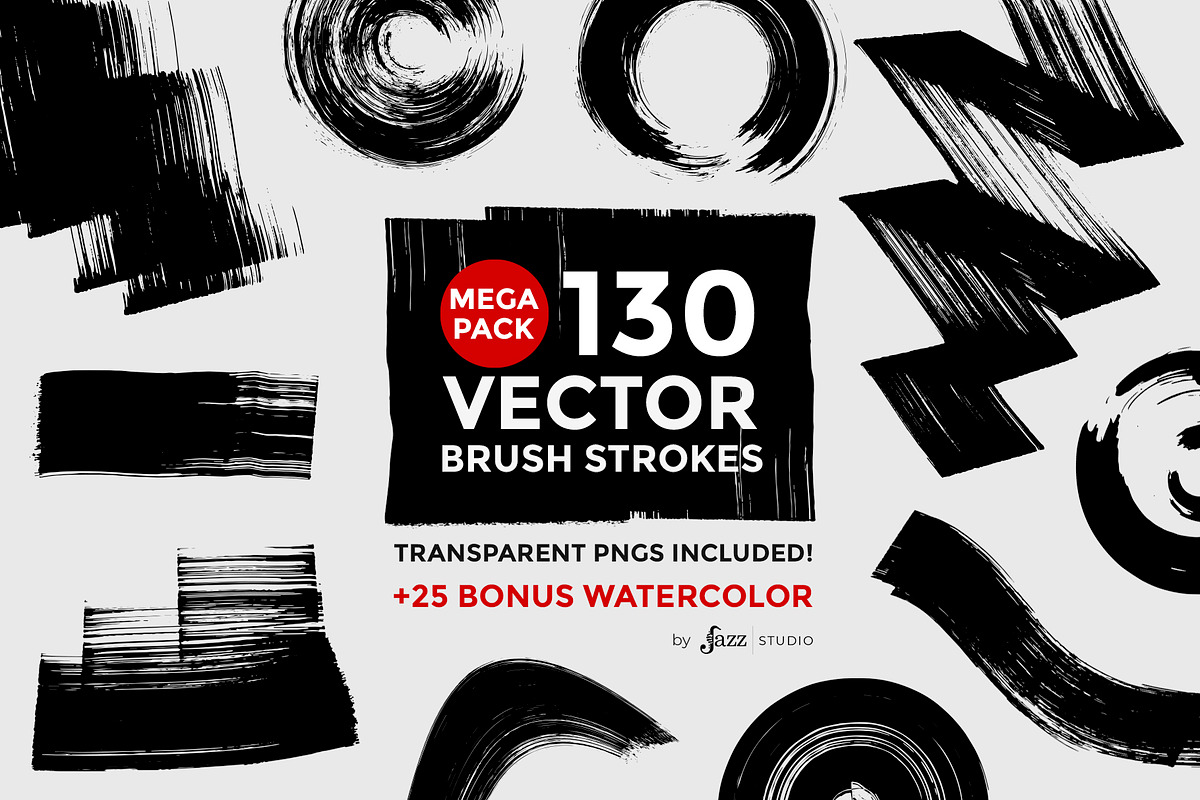 130 Vector Brush strokes collection., a Brushes & More by JAZZ STUDIO (Photo 1 of 12)