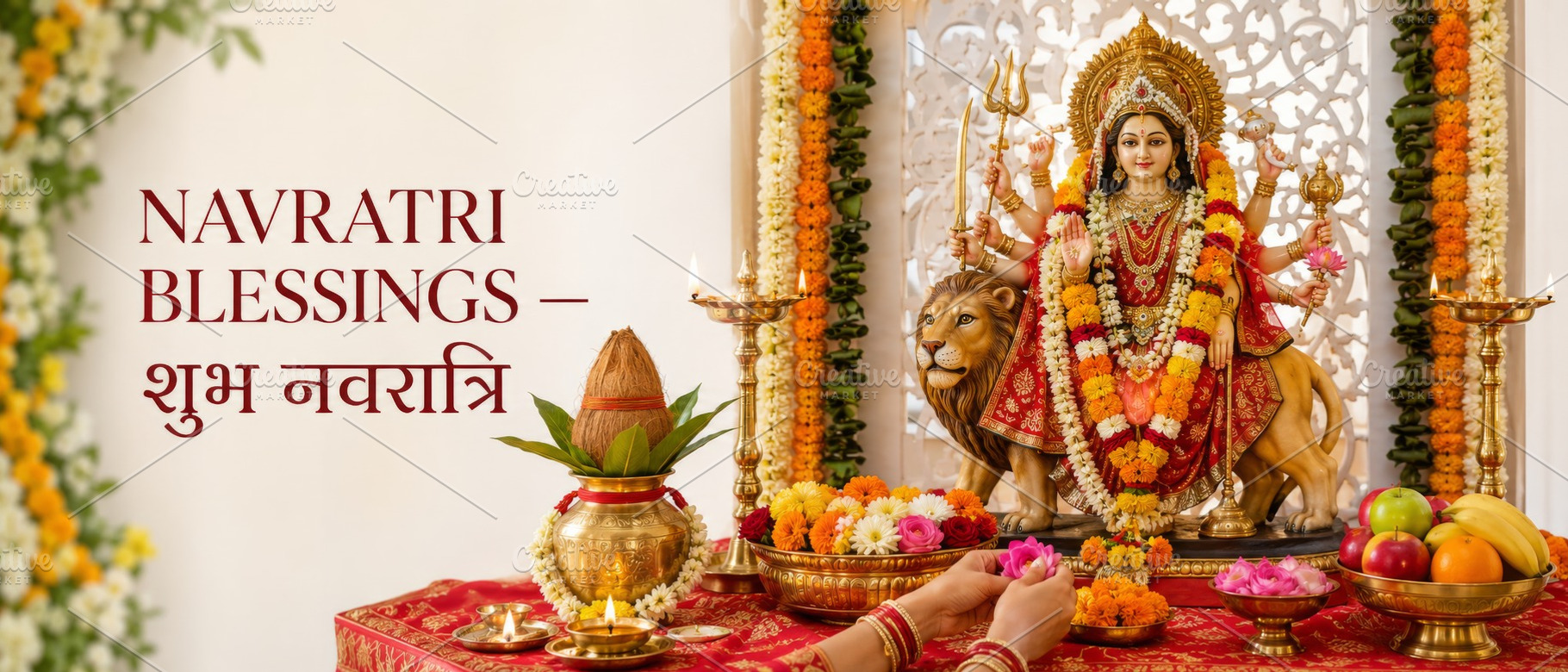 Navratri blessings banner featuring, a Photo by Dvoevnore photos