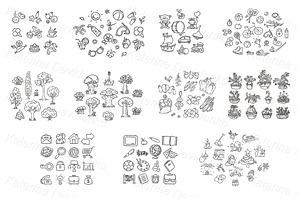 Cartoon Child's Drawing Objects Set