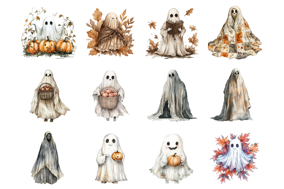 Vintage Fall Ghost Clipart, an Illustration by Design Market (Photo 2 of 4)