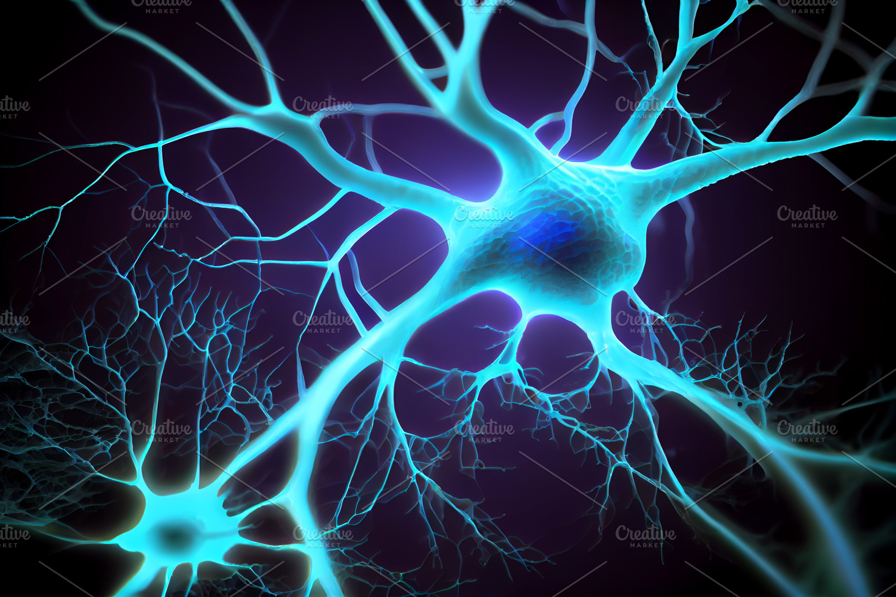 Human brain neurons activity impulse and anatomy, a Photo by New York Art Store