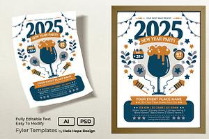 Folk Art 2025 New Year Party Flyer, a Flyer Template by Hole Hope Design
