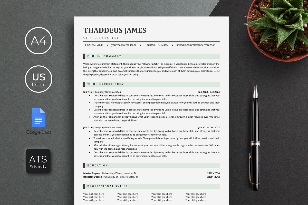 ATS Resume Template Google Docs, a Resume Template by bonadigitals (Photo 1 of 5)