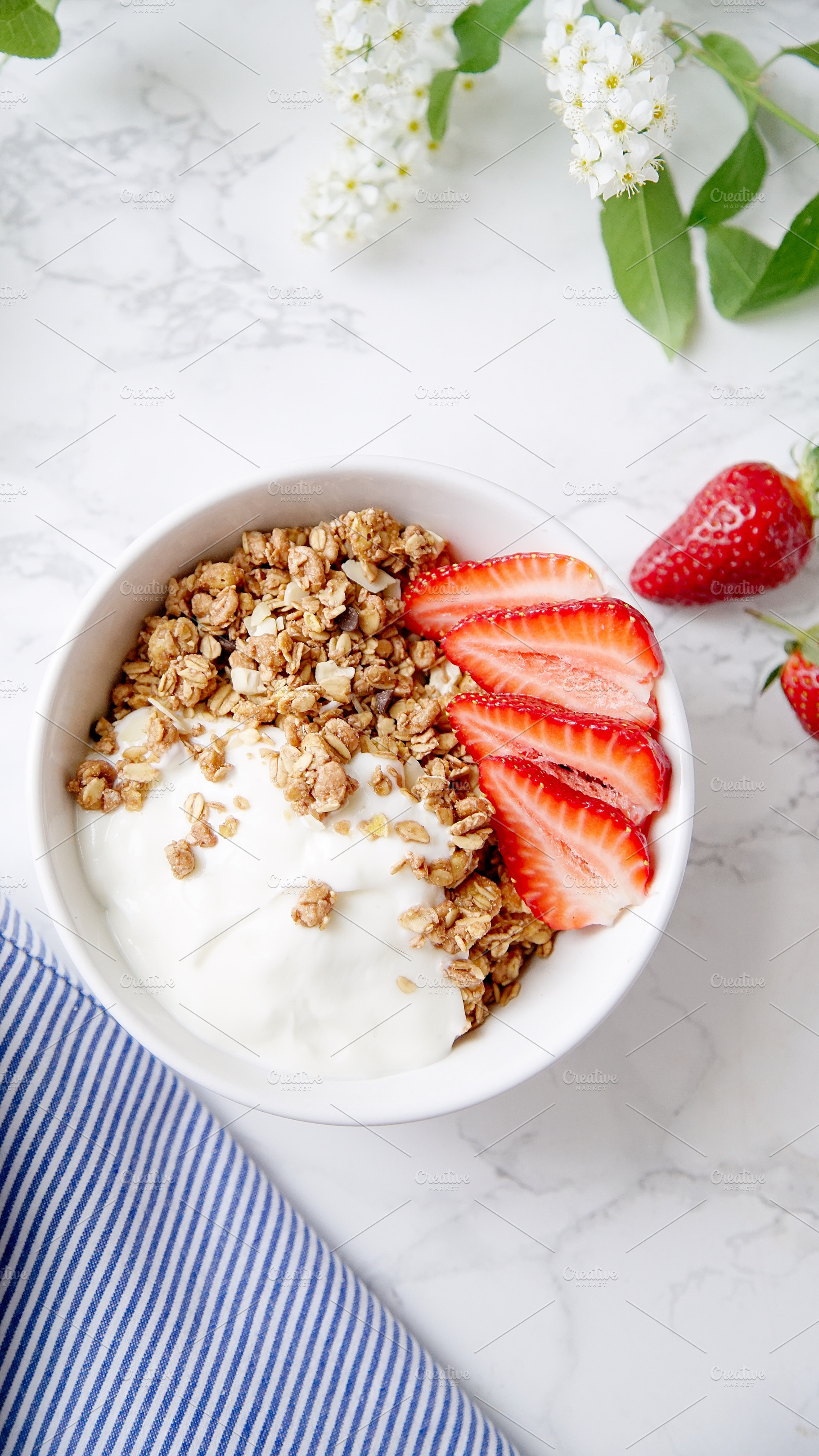 Granola with yoghurt and strawberries stock photo containing food and granola, a Food & Drink Photo by Asya Nurullina