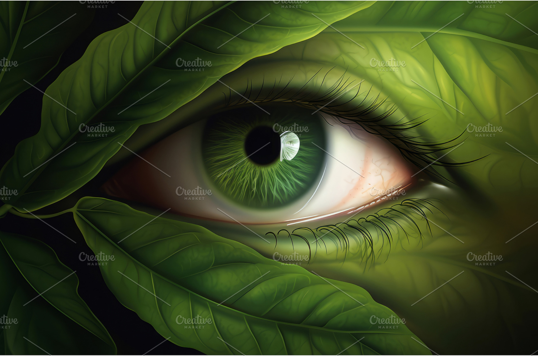 Eye green leaves. Generate AI, a Nature Photo by Ylivdesign