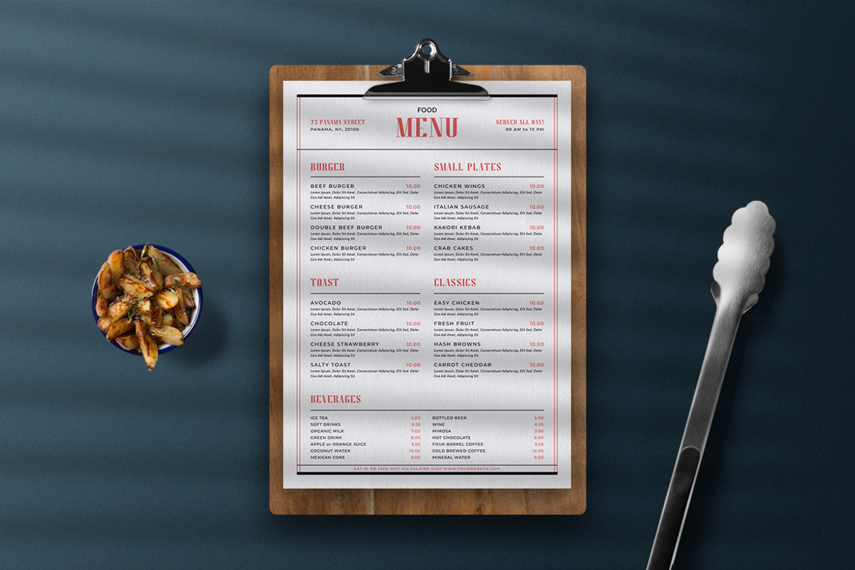 Simple Food Menu, a Print Template by The Savory Directors