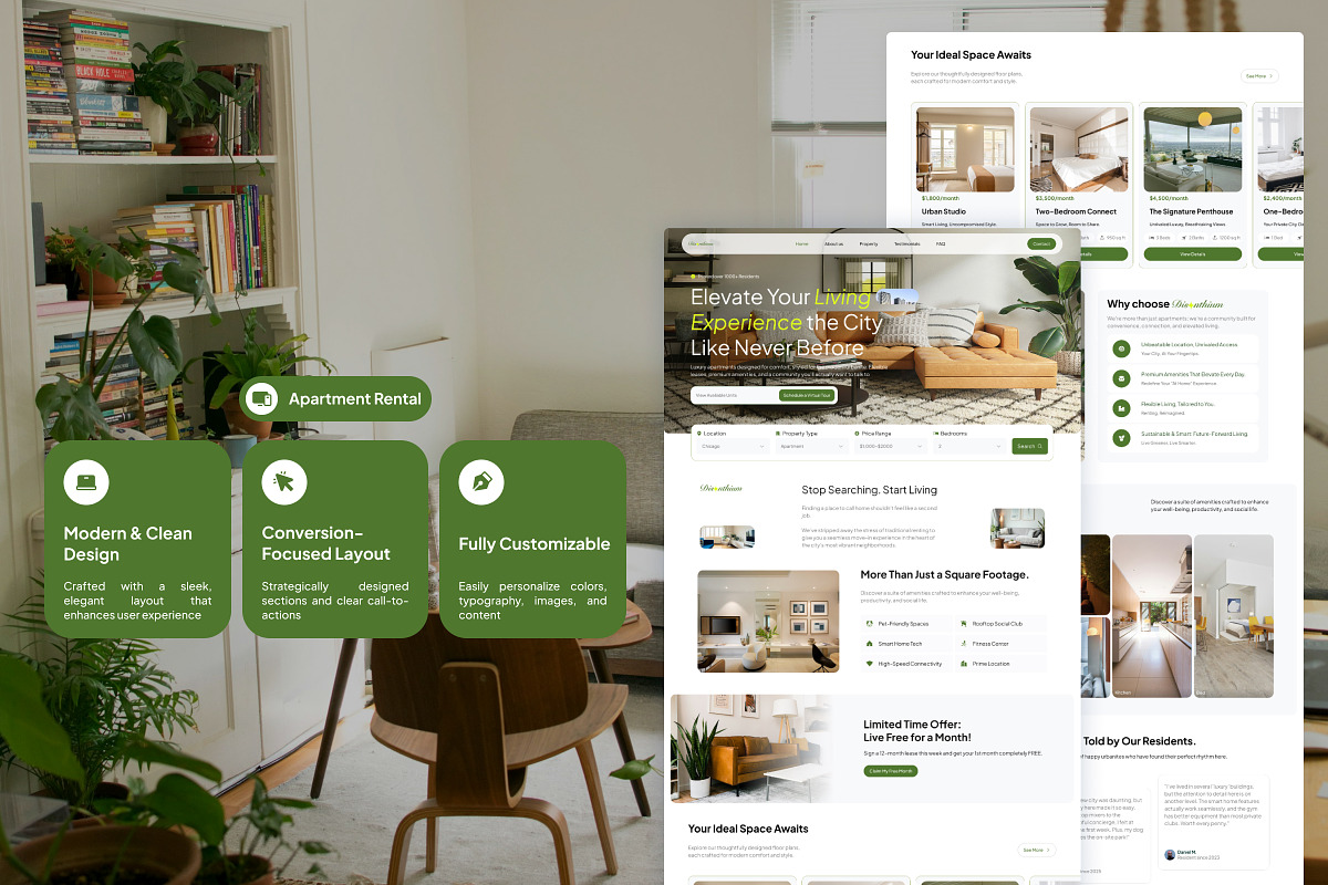Modern Apartment Rental UI Template, a Landing Page Template by Font Kingdom (Photo 3 of 5)