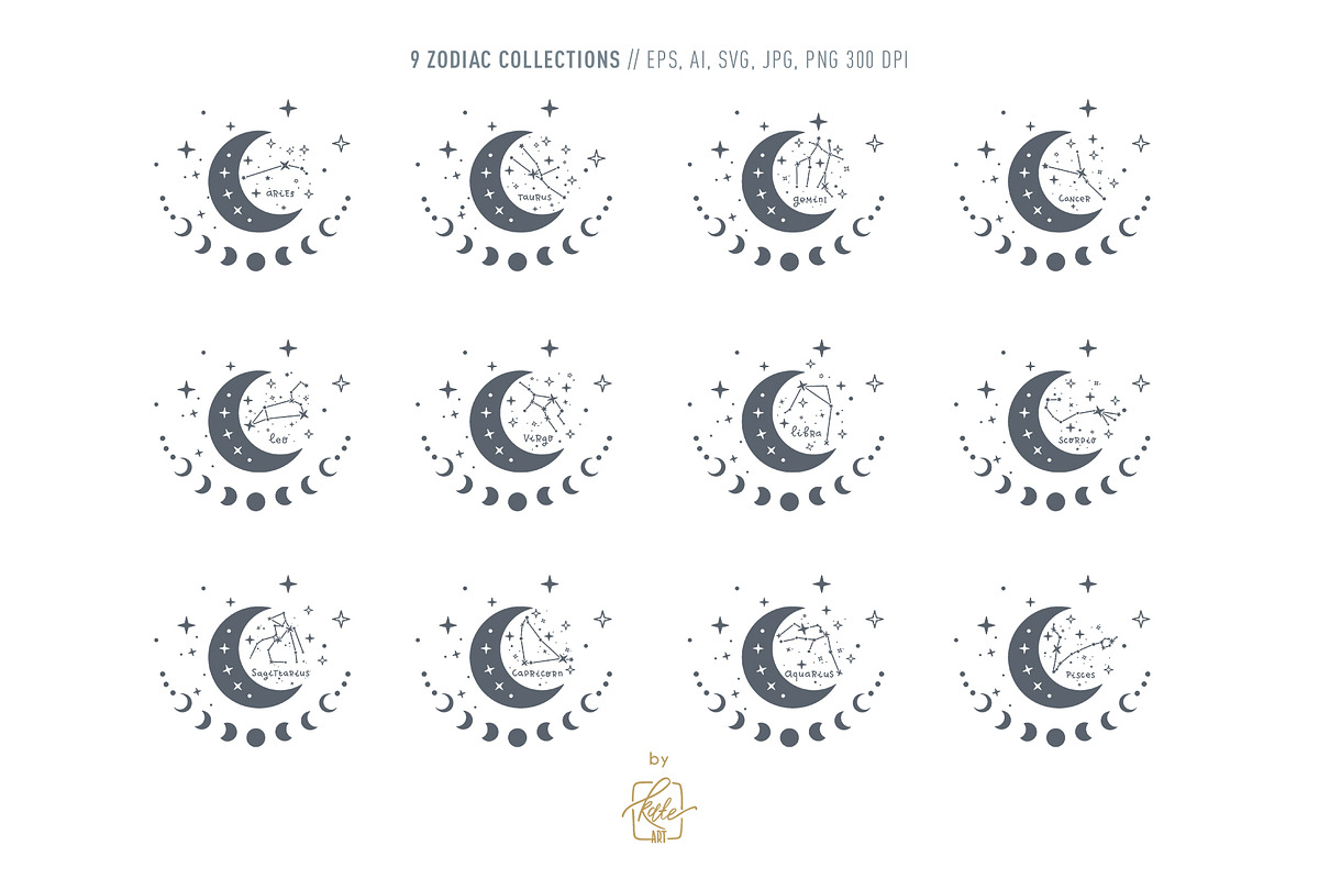 ZODIAC SIGNS LINE ART, an Object Illustration by Kate Art (Photo 9 of 19)