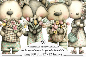 Whimsical Spring Animals Clipart, an Illustration by Designking