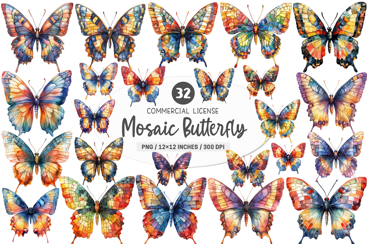 Beautiful Mosaic Butterfly Clipart, an Illustration by SinaCreation (Photo 1 of 5)