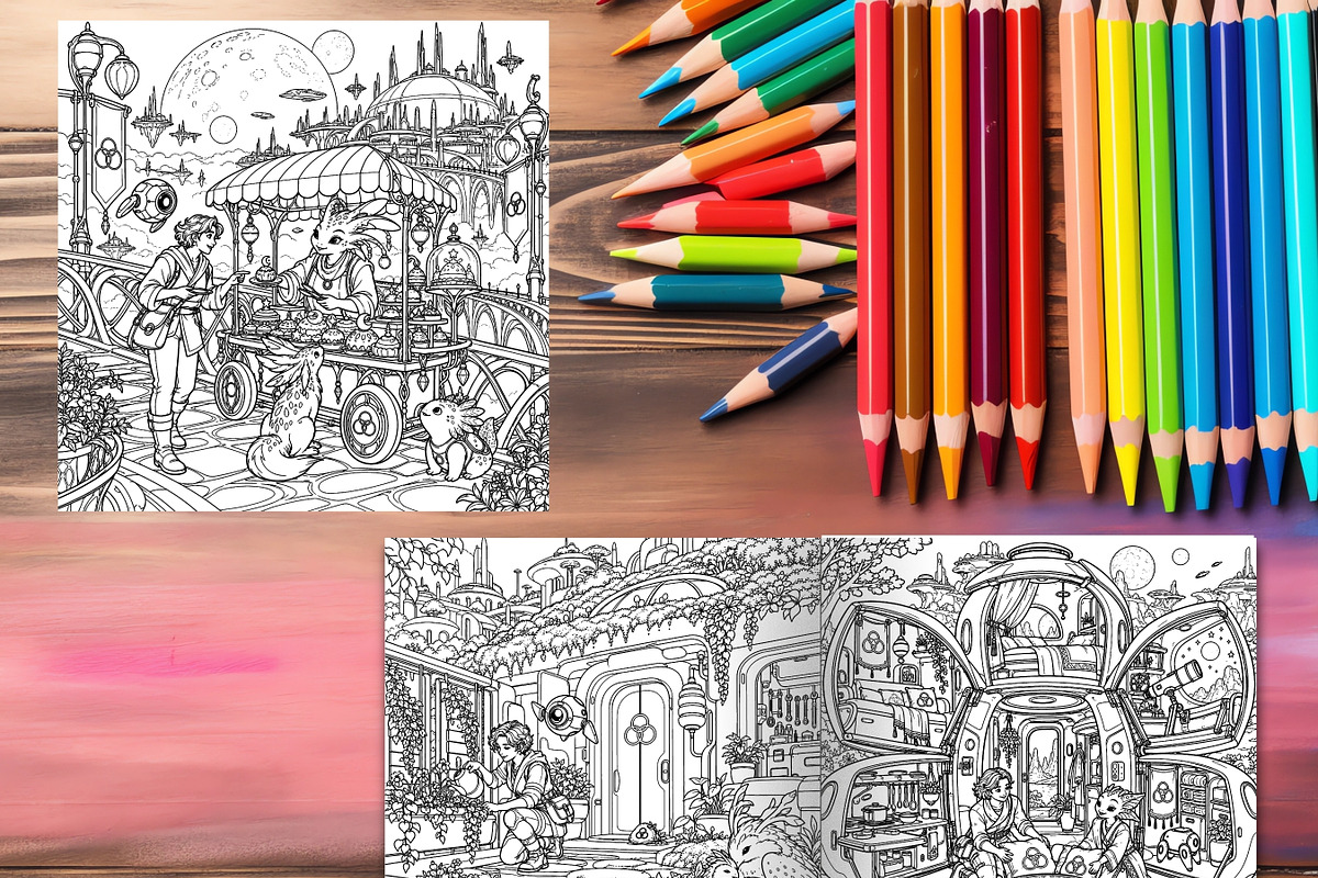 Cozy Sci-Fi Adult Coloring Pages, a Brochure Template by LA Design (Photo 9 of 10)
