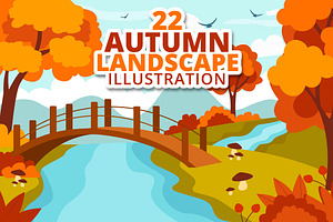 22 Autumn Landscape Blue Background