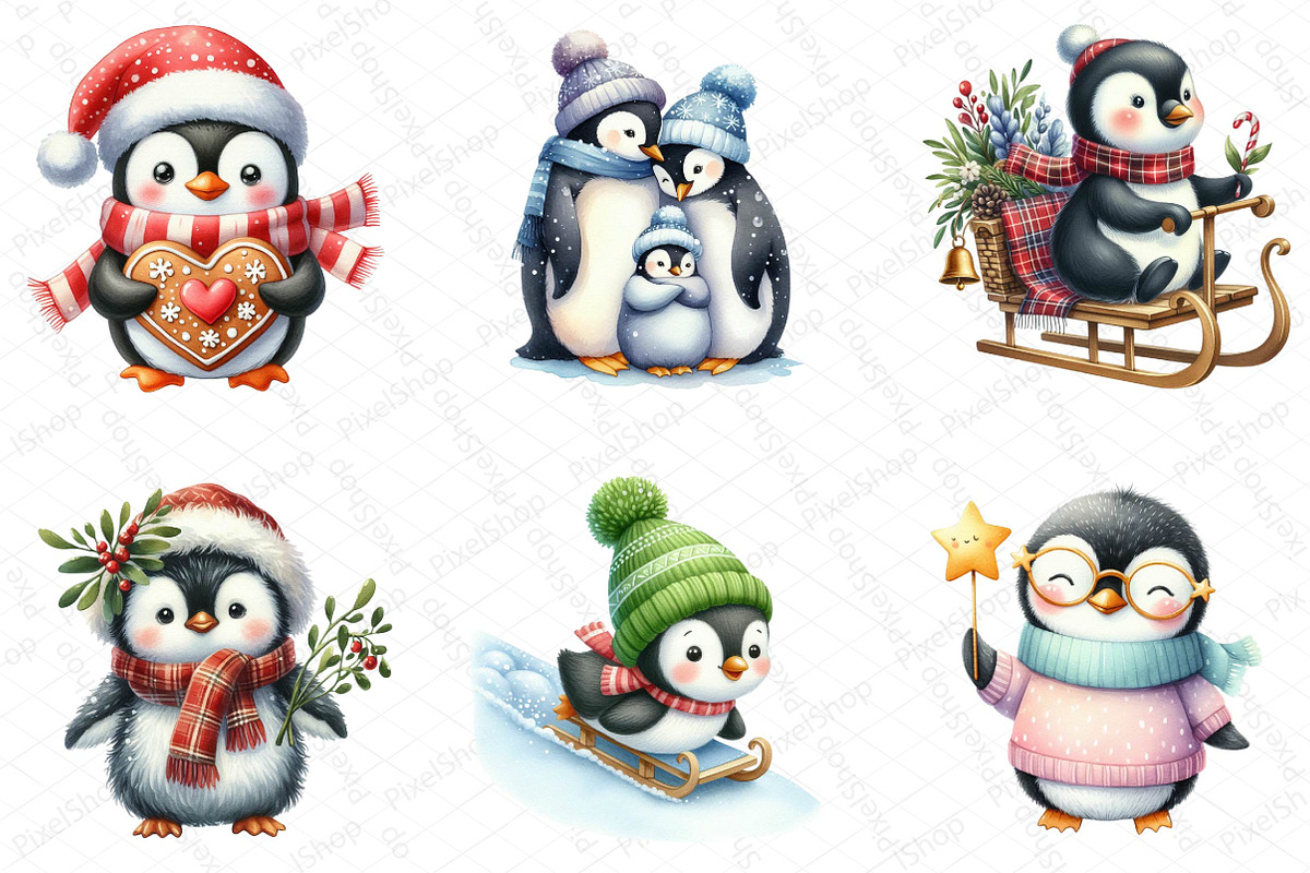 Winter Penguin Christmas Clipart, an Illustration by DreamPrint404 (Photo 4 of 5)