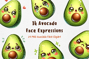 Cute Avocado Face Expressions