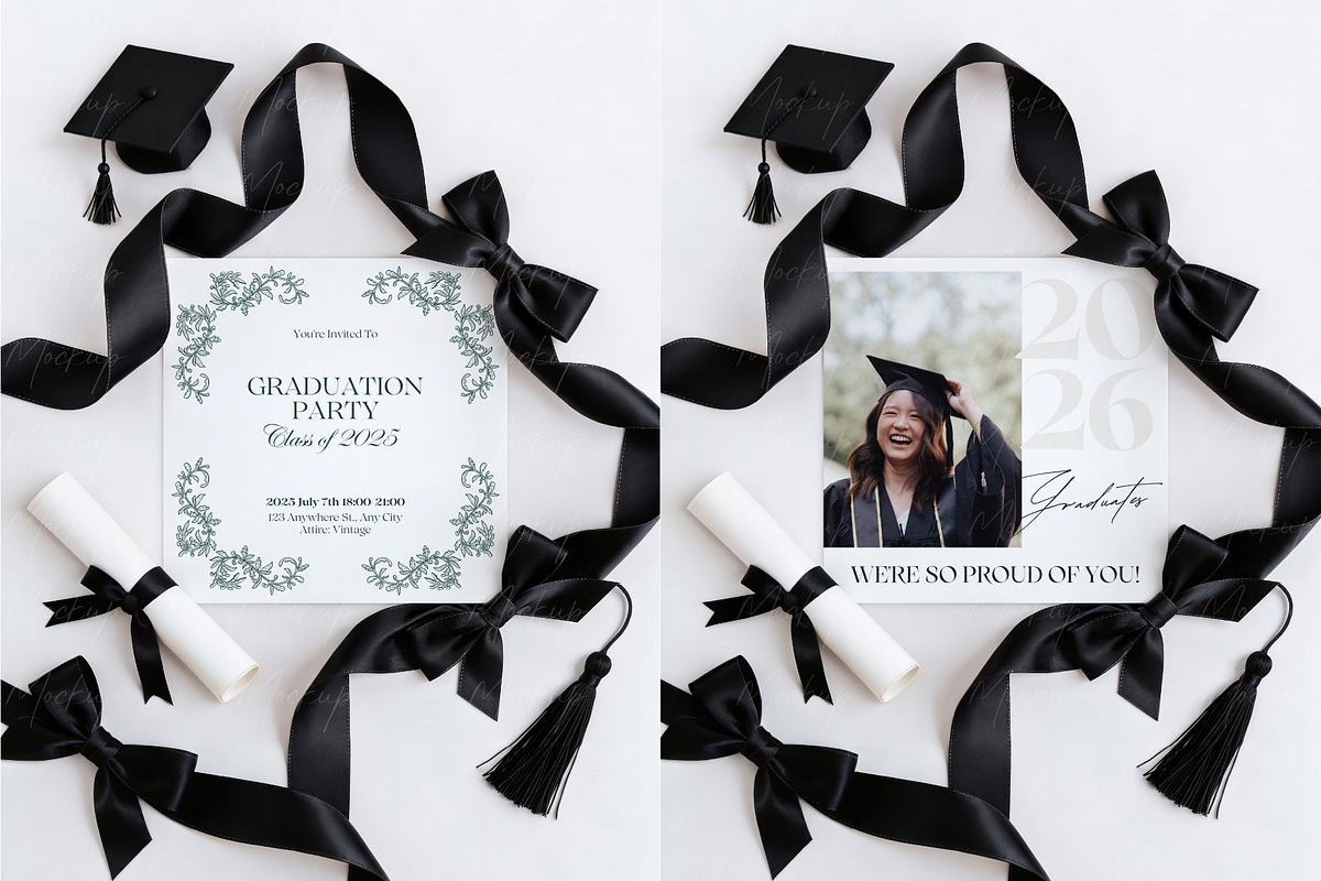 Graduation Square Ribbon Card Mockup, a Product Mockup by TatiMockup