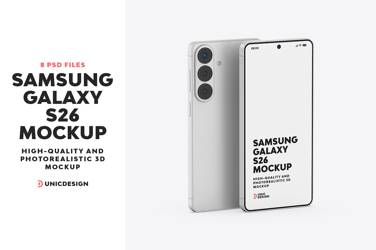 Samsung Galaxy S26 Mockup, an Android Mockup by UnicDesign (Photo 1 of 9)