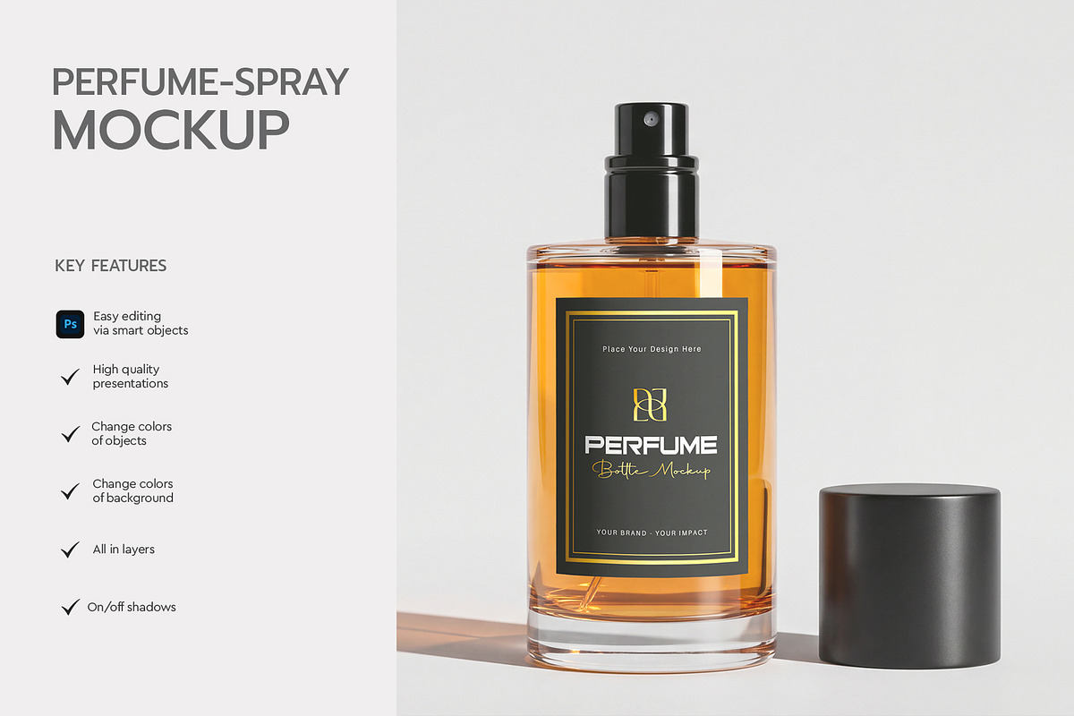 Amber Perfume Spray Bottle Mockup, a Packaging Mockup by graphypix (Photo 2 of 4)