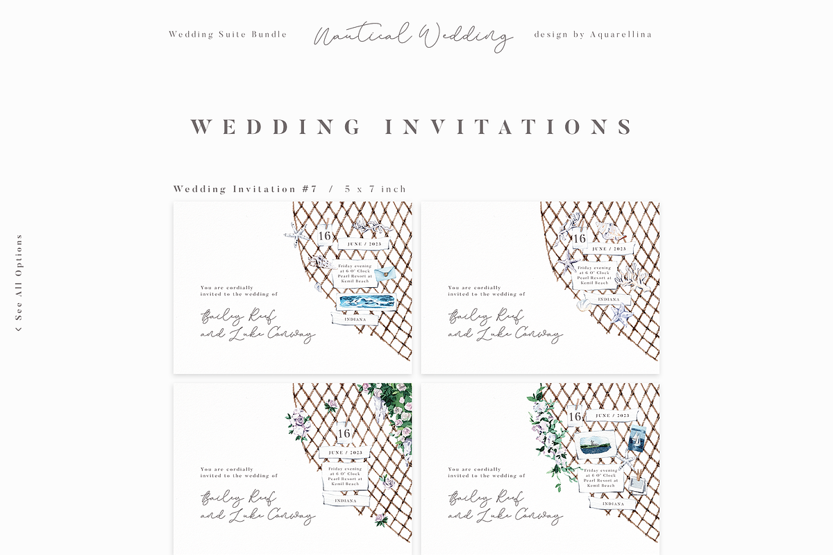 Nautical Wedding Invitations BUNDLE, an Invitation Template by Aquarellina (Photo 17 of 21)