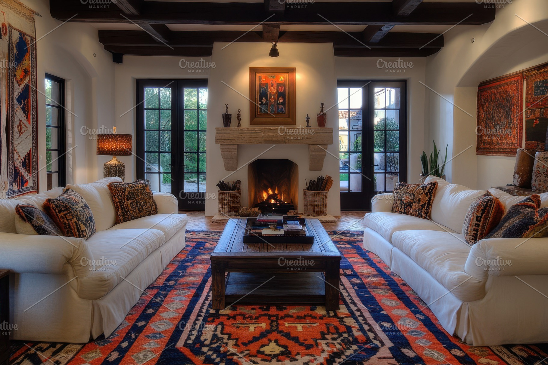 Cozy living room featuring intricate, a Photo by Pavel_design