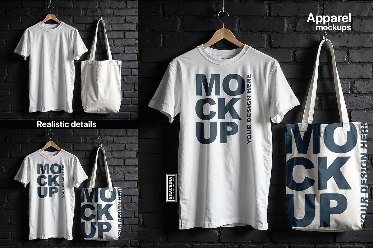 T-Shirt & Tote Bag Mockups, an Apparel Mockup by BMACHINA Labs. (Photo 5 of 6)