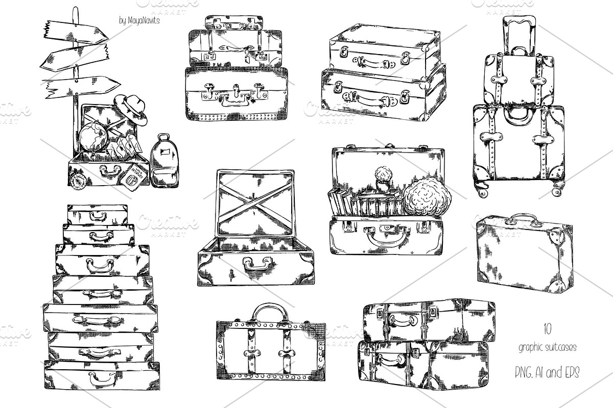 Watercolor Suitcases Collection, an Object Illustration by MayaNavits (Photo 4 of 6)