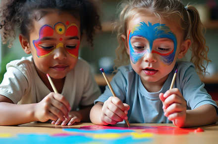 Children with Face Paint Engaged, a School & Education Photo by angellodeco