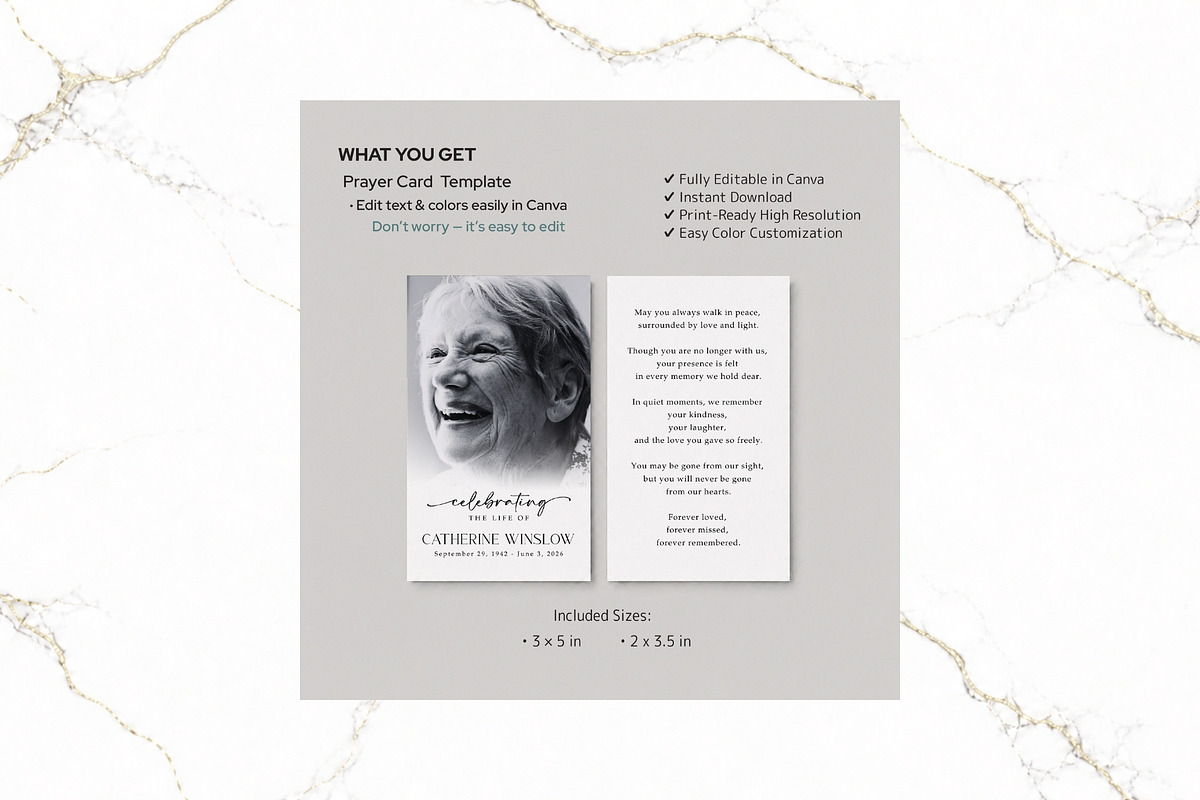 Funeral Prayer Card B&W Canva FR006, a Card Template by TyphoonStudio (Photo 2 of 6)