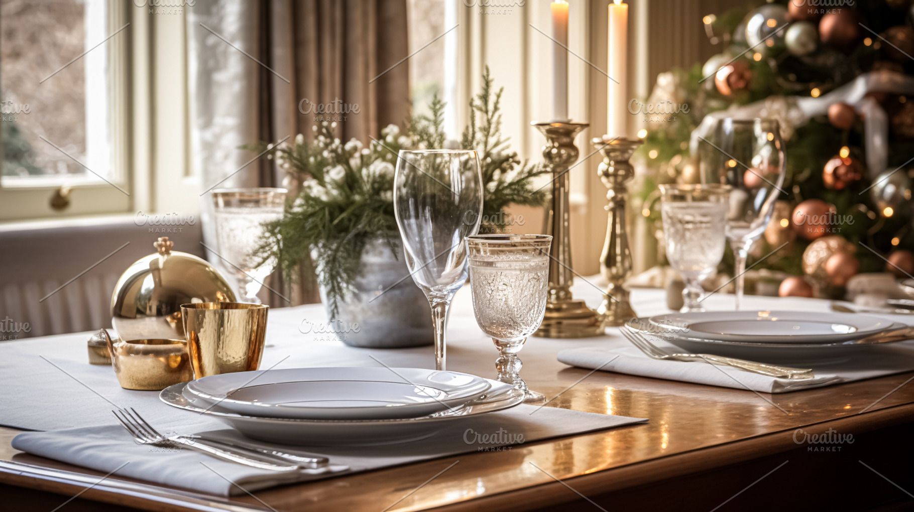 Christmas holiday family breakfast, table setting decor and fest, a Holiday Photo by Anneleven