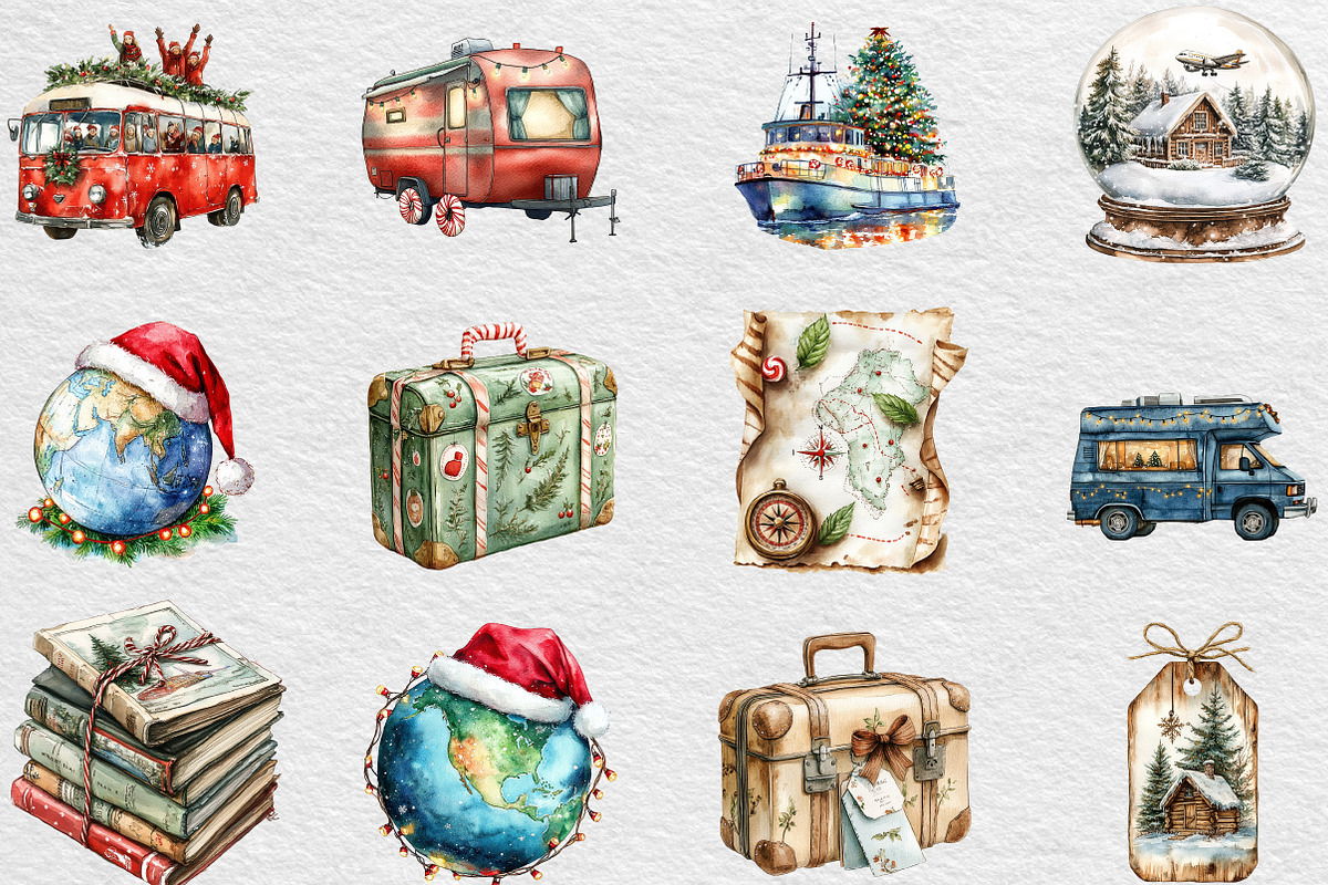 Christmas Travel Clipart, an Illustration by Black Bird Studio (Photo 5 of 6)