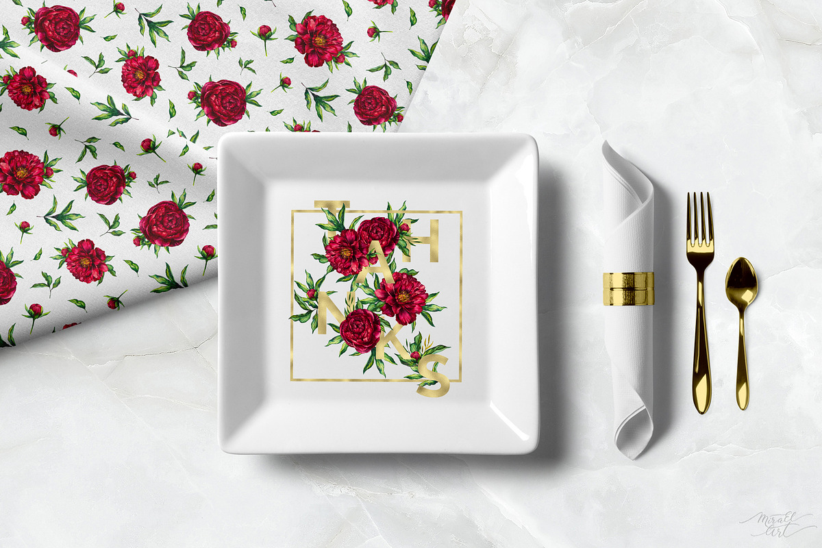 Watercolor peony flower, an Illustration by MiraEl Art (Photo 15 of 15)