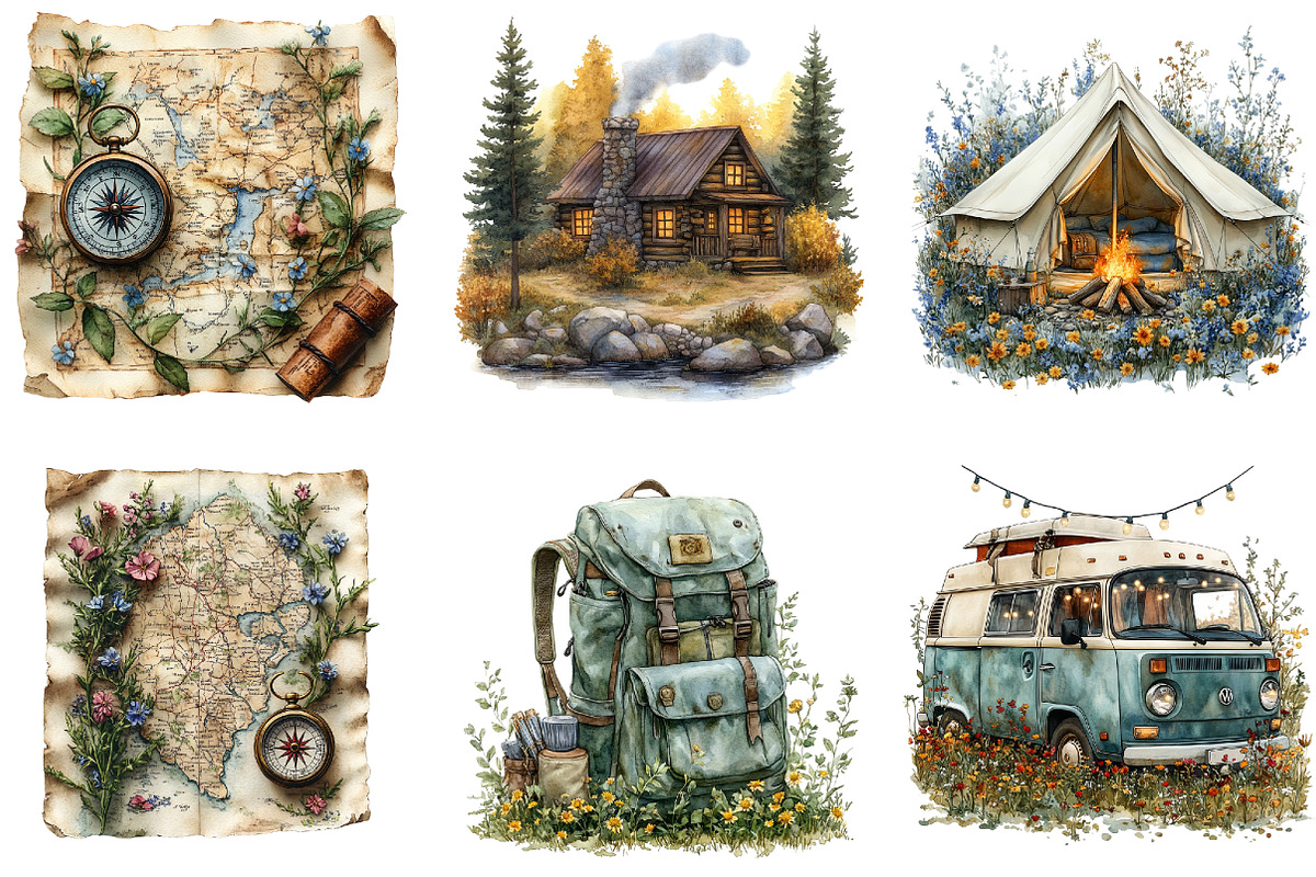 Vintage Spring Camping Clipart, a Seasonal Illustration by DreamArtGraphic (Photo 4 of 4)