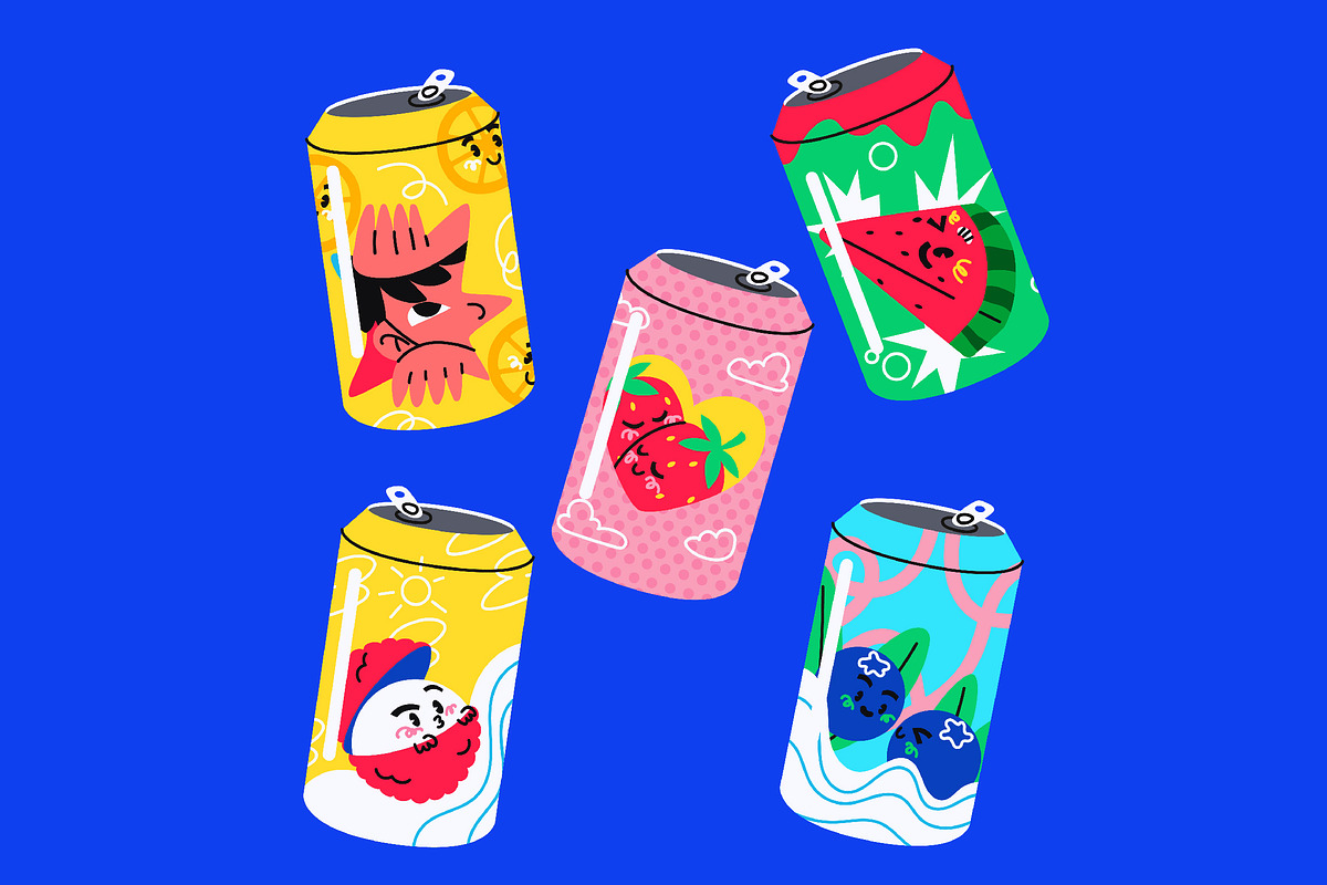 Blue Canned Juice Asset Illustration, a Food Illustration by graphicook